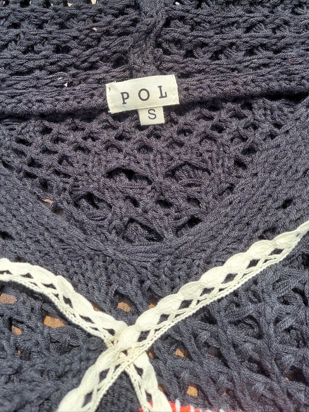 POL American Flag Crochet Oversized Cropped Boxy Sweater Women Size Small NWOT - Picture 3 of 7